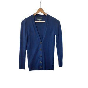 Tahari 100 % Merino Wool Cardigan Sweater Dark Blue Size S Large Button Closure.